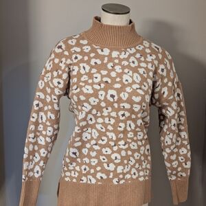 LOFT Tan and White Cowl Neck Sweater